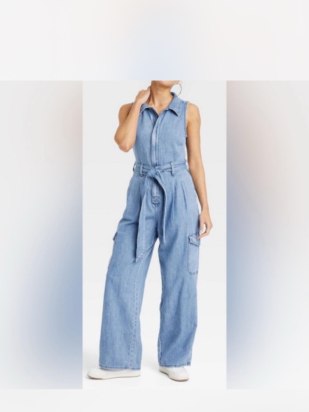 Target Light Blue Denim Sleeveless Utility Jumpsuit with Belt